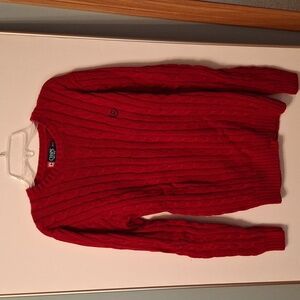 Deep red cable knit sweater